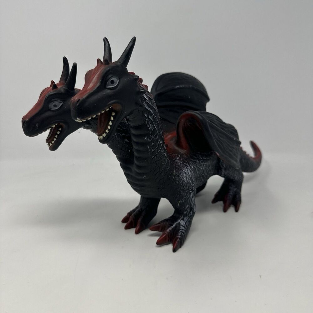 Toys R Us Two-Headed Black Red Dragon Soft Rubber Toy Figure 16"